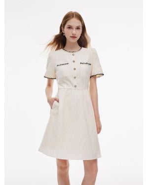 GOELIA Jacquard Round Neck Mini Dress - Natural