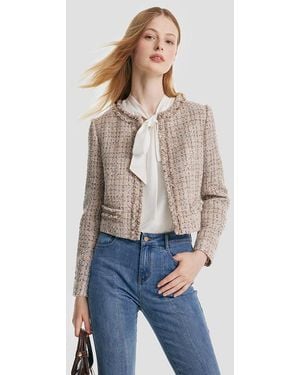 GOELIA Tweed Frayed Crop Jacket - Blue