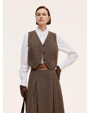 GOELIA 100% Washable Wool V-Neck Vest - Natural