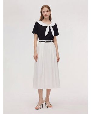 GOELIA Bowknot T-Shirt And Skirt Two-Piece Set With Belt - Natural