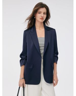 GOELIA Triacetate 3/4 Ruched Sleeves Blazer - Blue