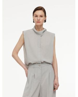 GOELIA Triacetate Blend Ribbon Neck Sleeveless Blouse - Gray