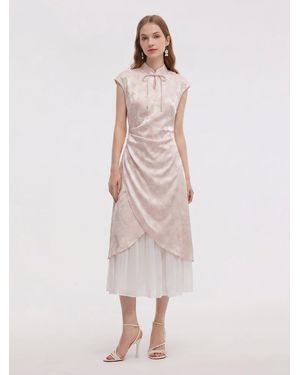 GOELIA Jacquard Patchwork Qipao Maxi Dress - Pink