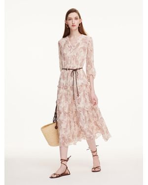 GOELIA 10Mm Mulberry Silk Paisley Print Maxi Dress With Two Self-Tie Belts - Natural