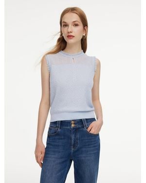 GOELIA Tencel Wool Blend Jacquard Cut Out Neckline Tank Top - Blue