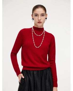 GOELIA 100% Cashmere Mock Neck Sweater - Red
