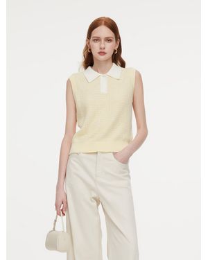 GOELIA Contrast Collar Knit Polo Tank Top - Natural