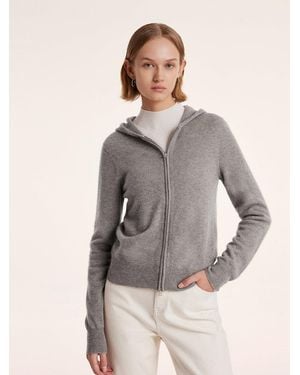 GOELIA Cashmere Zip-Up Hooded Sweater - Gray