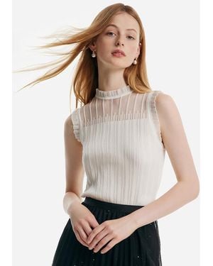 GOELIA Tencel And Woolen Lace Ruffle Tank Top - White