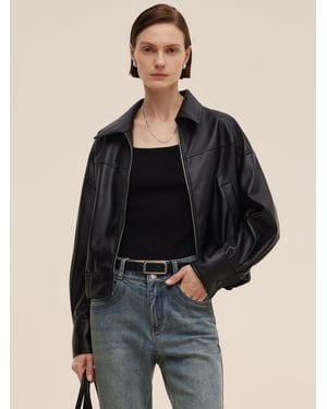 GOELIA Pu Leather Zip-Up Jacket - Black