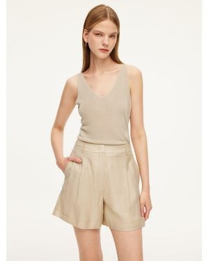 GOELIA Glittering V-Neck Knit Tank Top - Natural