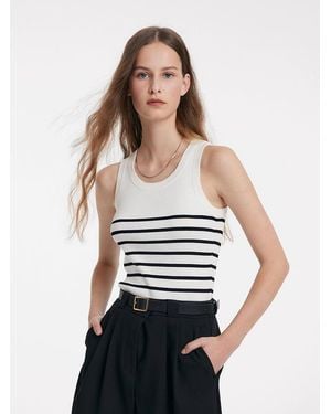 GOELIA Acetate Cotton Striped Tank Top And Oil-Resistant Wide Leg Jeans - White