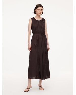 GOELIA [Preview] Cotton Blend A-Line Sleeveless Maxi Dress With Self-Tie Belt - Brown