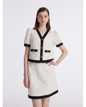 GOELIA Contrast Trim Embroidered Top And Skirt Two-Piece Set - White
