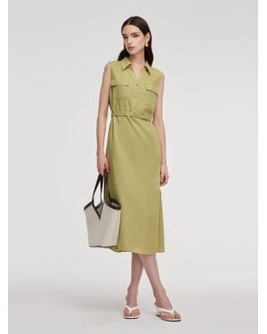 GOELIA 100% Linen Sleeveless Maxi Shirt Dress With Belt - Green