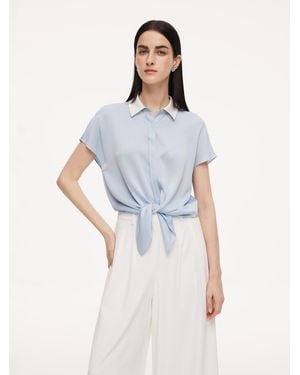 GOELIA 22Mm Mulberry Silk Contrast Collar Tie Front Shirt - Blue