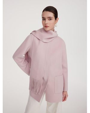 GOELIA Tencel Wool Blend Double-Faced Coat With Fringe Scarf - Pink