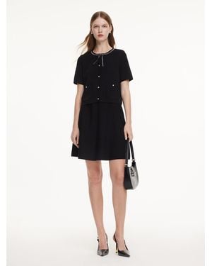 GOELIA Tencel Blend Cardigan And Skirt Two-Piece Set With Detachable Bowknot - Black