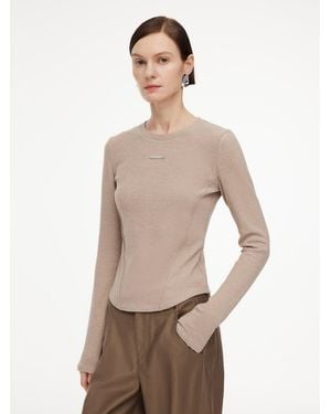 GOELIA Stretch Round Neck Long Sleeve T-Shirt - Natural