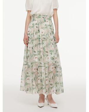 GOELIA 10Mm Mulberry Silk Floral Print A-Line Skirt - Multicolor