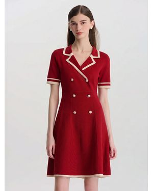 GOELIA Tencel Blend Contrast Trim Lapel Knit Mini Dress - Red