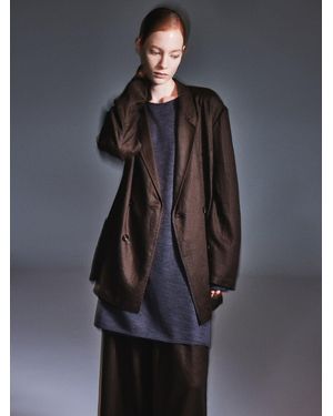 GOELIA 100% Linen Loose Fit H-Line Shop Coat - Gray