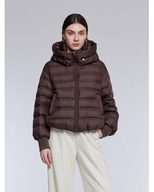 GOELIA [Preview] Narrow-Quilted Goose Down Hooded Cropped Jacket - Brown