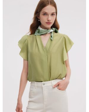 GOELIA Acetate Blend V-Neck Ruffle Sleeve Blouse - Green