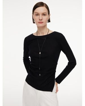 GOELIA [Preview] Wool Blend Knit Top With Detachable Lariat Necklace - Black