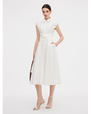 GOELIA Tencel Blend Ruffle Cap Sleeve Maxi Dress - White