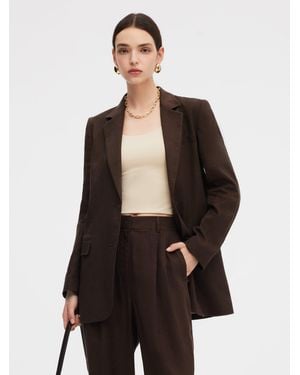 GOELIA 100% Linen Loose Fit Blazer - Brown