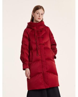 GOELIA Cheongsam Button Hooded Mid-Length Goose Down Garment - Red