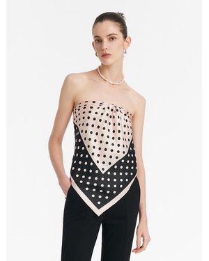 GOELIA And Polka Dots Printed 90 Square Pure Silk Scarf - White