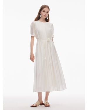 GOELIA Tencel Blend Pleated Loose A-Line Maxi Dress - White
