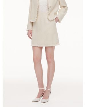 GOELIA Wool Blend Tweed Fringe Hem Mini Skirt - Natural