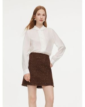 GOELIA Acetate Blend Pleated Ruffle Collar Shirt - Natural