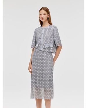 GOELIA Embroidered Crop Jacket And High-Waisted Skirt Two-Piece Set - Gray