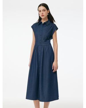 GOELIA Denim Stretch Maxi Shirt Dress - Blue