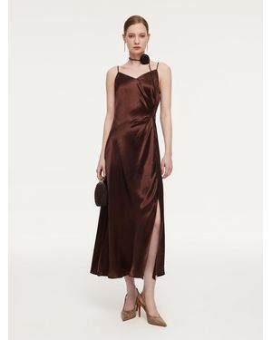 GOELIA 100% Acetate Strap Maxi Dress With Floral Choker And Eye Mask - Brown