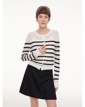 GOELIA Acetate Cotton Blend Stripe Cardigan - White