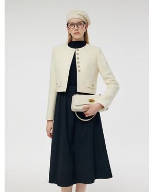 GOELIA Wool Crop Jacket And Midi Dress Two-Piece Set - Blue