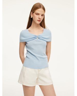 GOELIA Lyocell Blend Off Shoulder Knit Top With Detachable Magnetic Flower - White