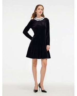 GOELIA Velvet Ruffle Round Neck Mini Dress - Black