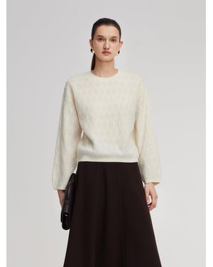GOELIA Brushed Cashmere Wool Blend Textured Sweater - White