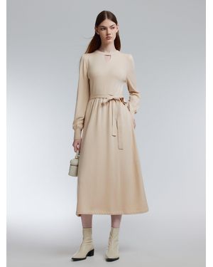 GOELIA [Preview] Lyocell Wool Blend A-Line Belted Maxi Dress - Natural