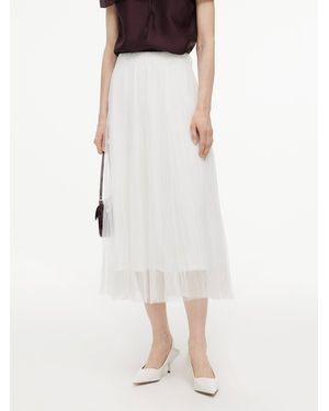 GOELIA Elastic Waist A-Line Pleated Mesh Skirt - White