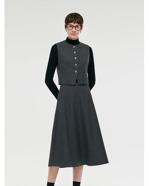 GOELIA Wool Blend Vest And Skirt And Knit Top Three-Piece Set - Black