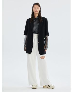 GOELIA Worsted Wool Short Sleeve Blazer - Black