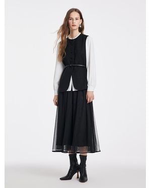 GOELIA Shirt And Vest And Tulle Skirt With Belt Three-Piece Set - White