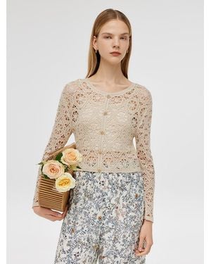 GOELIA Wool Openwork Crop Knit Top With Camisole - Natural